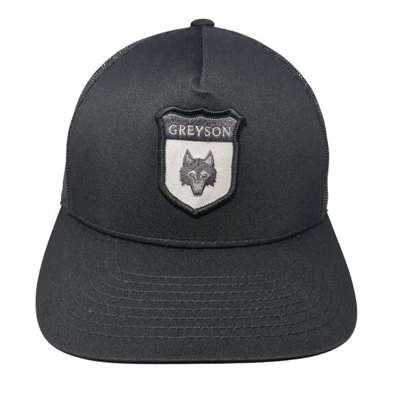 Greyson Clothiers Snapback Mesh Back Trucker Hat Black Embroidered Wolf Logo - Picture 1 of 10